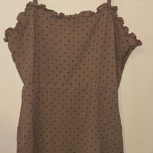 Woman’s Brown and Black Polka Dot Babydoll Dress Ruffled Hem, back tie closure